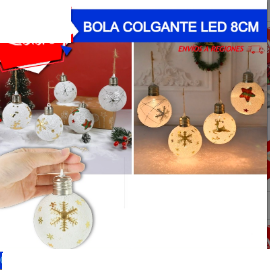 Set de 3 Bola Colgante Led 8cm Nieve 