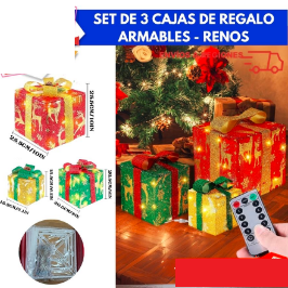 Set de 3 Cajas de Regalo Armable con Luces- Reno