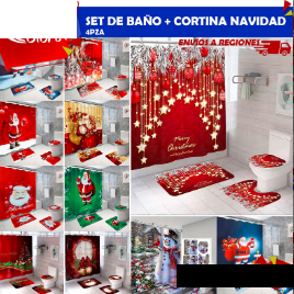 Set de Baño mas Cortina Navideño/ 4 Pzs 