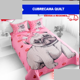 Cubrecama Quilt 1.5plz – Pug Rosa