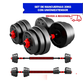 Set de Mancuernas 20kg con Barra de Extension