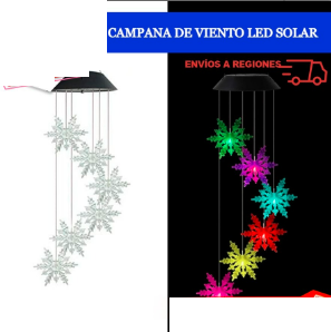 Campana de Viento LED Solar- Copo de Nieve 