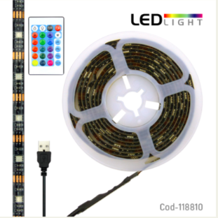 Rollo LED RGB Con USB De 2 Metros, Con Control Remoto, Ideal Para TV. En Caja.