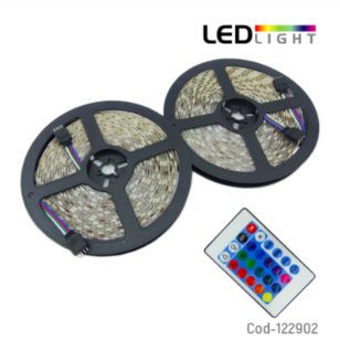 Rollo LED 5050 RGB 10 Metros, Con Transformador, Uso Exterior. En Caja