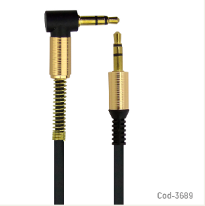 Cable 1X1, 1 Metro, Plug Dorado 3.5Mm, Curvo Con Resorte, Estereo