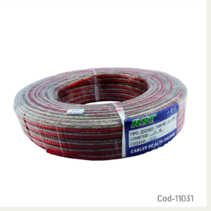 Rollo De Cable Para Parlante De 2 X 2.0 MM Marca RST Transparente-Rojo X 50 Metros.