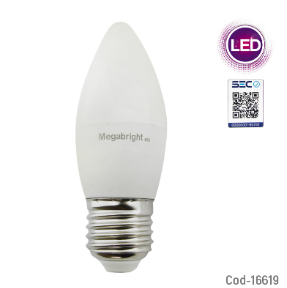 Ampolleta LED E-27, 5W=50W, Vela Luz Calida, Megabright. En Caja