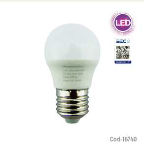 Ampolleta LED 5Watt, E-27, G45 Luz Fria, Megabright, Diseño Bola. En Caja.