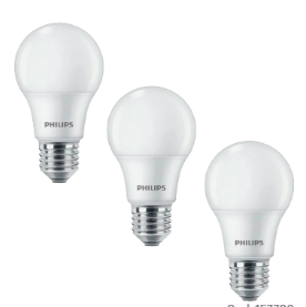 Ampolleta LED PHILIPS Modelo E-27 De Luz Fria, 9 Watt. Set Por 3 Piezas.