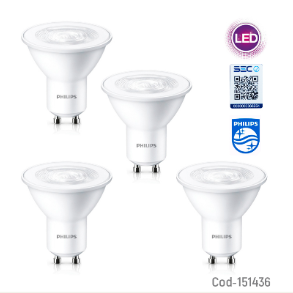 Ampolleta LED PHILIPS Modelo GU10 En Pack De 4 Piezas De 3.8 Watt, 6500 K A 220 Volts Certificada.