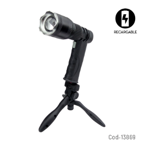 Linterna LED T-6 Modelo 534, Con Zoom, Recargable, Con Atril En Caja.