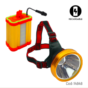 Linterna Minero 1 LED+ LED COB De 80 Watt Con Bateria Externa. En Caja